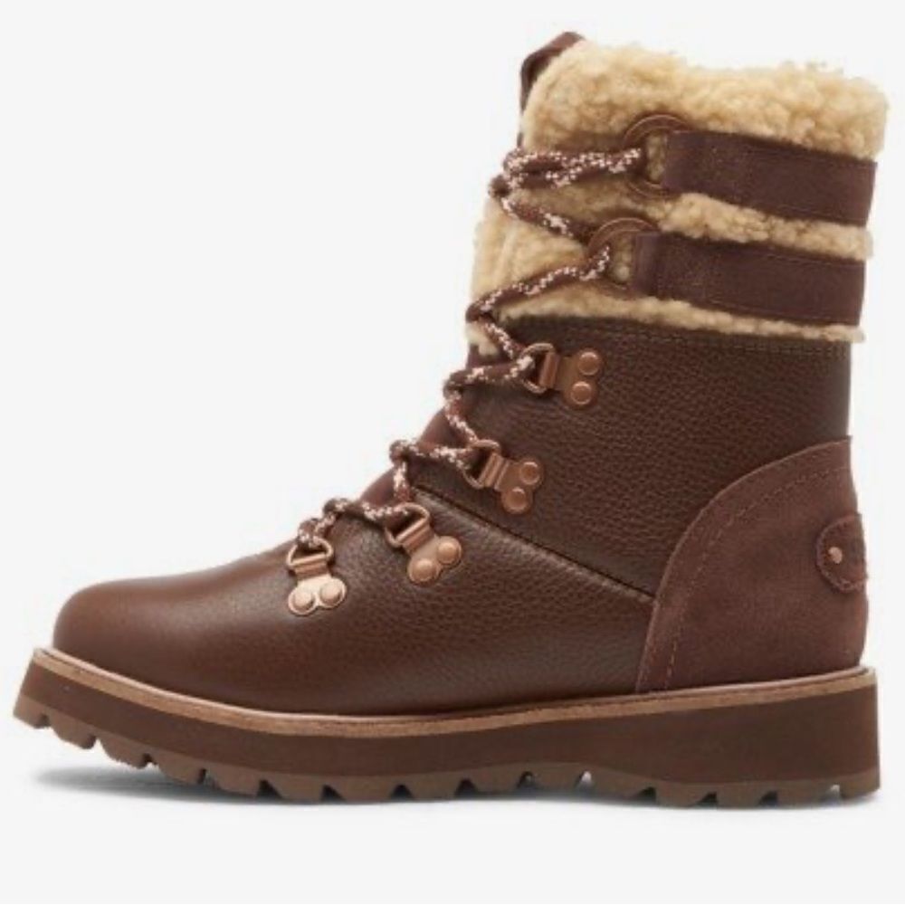Roxy Alpine Collection BRANDI II Real Leather Faux Fur‎ Snow Boots Size 7 BROWN